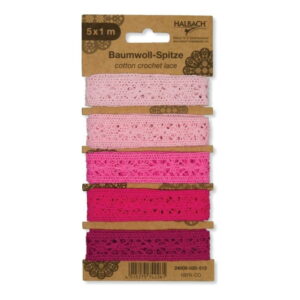 Komplet BOMBAŽNIH ČIPK 2CM, 5*1M, ROZA ODTENKI