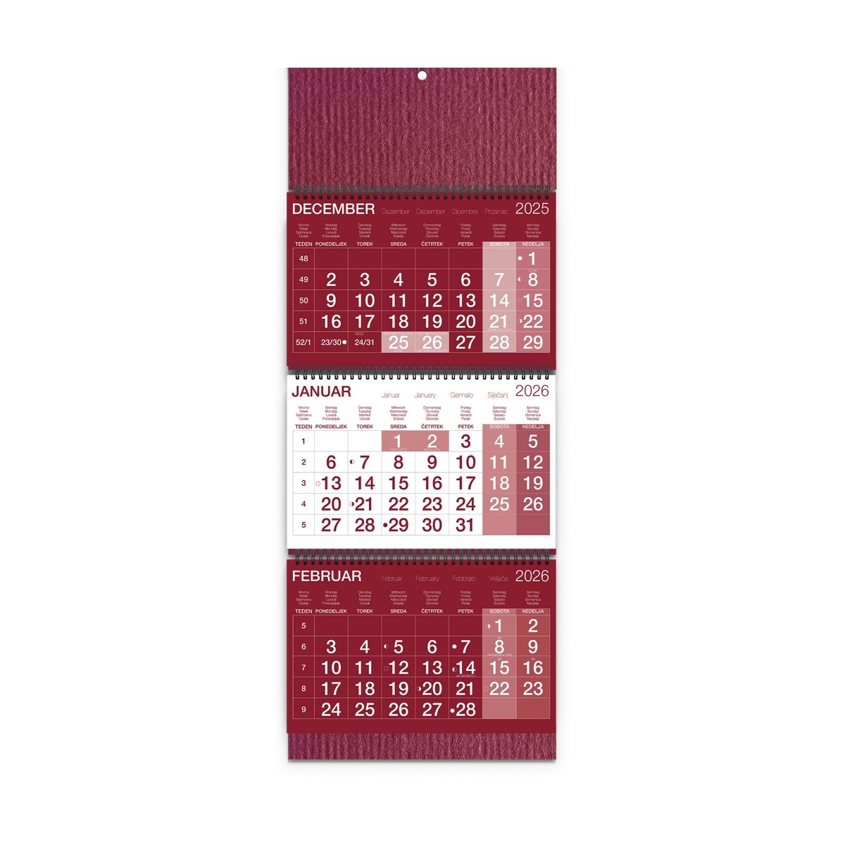 Koledar 3-DELNI SPECIAL KARTON SPIRALA BORDO 2026 - slika 2