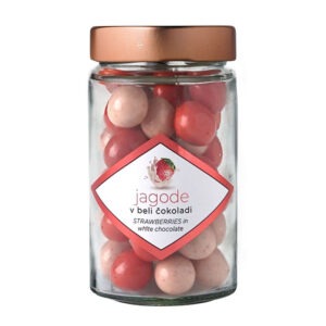 Kroglice JAGODE OBLITE V BELI ČOKOLADI 125G