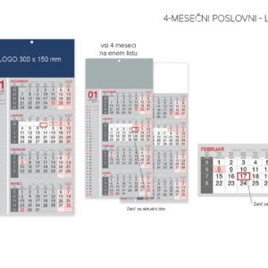 Koledar 4-MESEČNI POSLOVNI  LEPLJEN BEL 2027