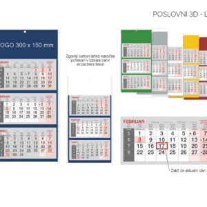 Koledar POSLOVNI 3-DELNI LEPLJEN BEL 2027
