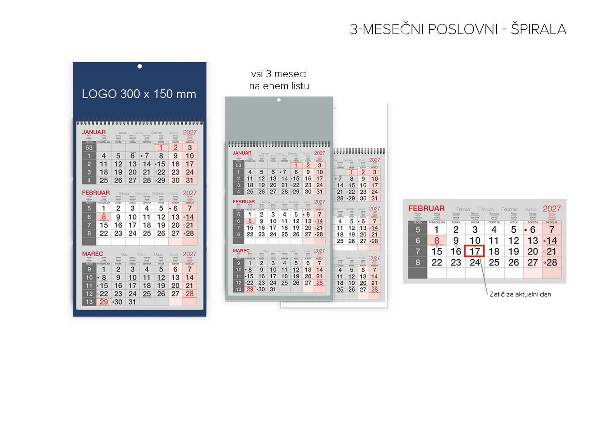 Koledar 3-MESEČNI POSLOVNI SPIRALA 2027 Koledar 3-MESEČNI POSLOVNI SPIRALA 2027